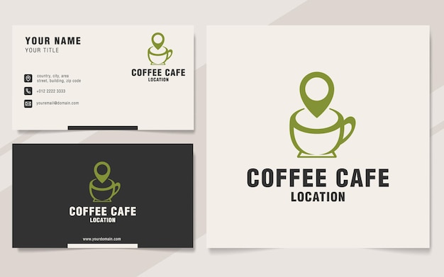 Logotipo de café y ubicación adecuado para cafetería o restaurante con plantilla de tarjeta de visita