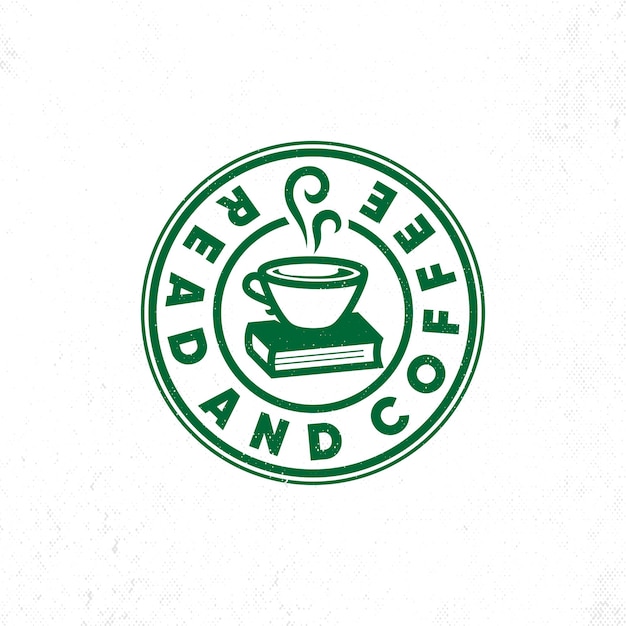 Logotipo de café vintage con ilustración de vector de libro y taza de café