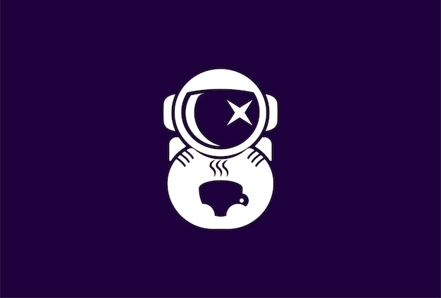 Logotipo de cafetería astronauta sosteniendo café en estilo de logotipo de espacio negativo