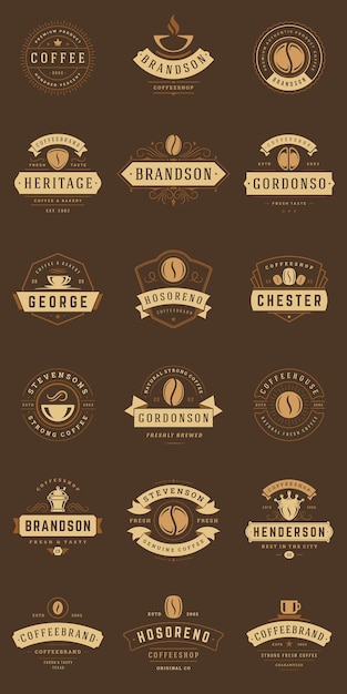 Logotipo de cafetería y distintivos