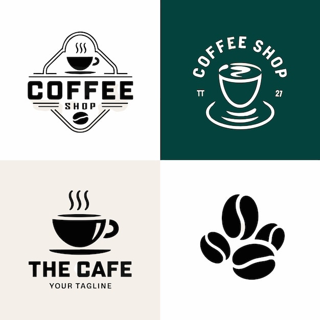 un logotipo de una cafetería está en el fondo verde