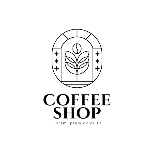 logotipo de cafetería de línea minimalista con ilustración de planta