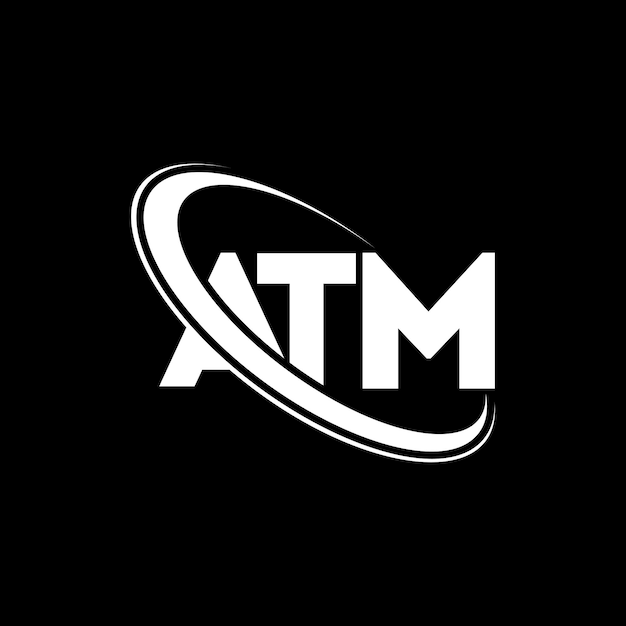Logotipo del cajero automático letra ATM diseño del logotipo de la carta ATM iniciales Logotipo del caiero automático vinculado con círculo y monograma en mayúsculas Logotipo del caixa automático tipografía para negocios tecnológicos y marca inmobiliaria