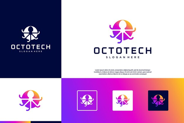 logotipo de calamar servicio de información digital animales submarinos plantilla de diseño gráfico