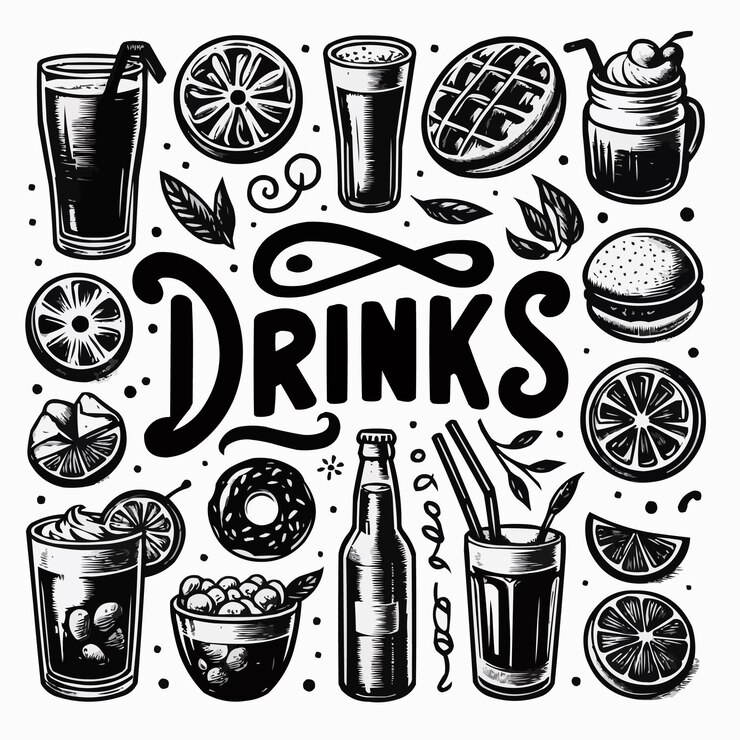Logotipo de caligrafía dibujado a mano de las bebidas Diseño moderno de letras escritas a mano con pincel Composición de texto de las bebidas