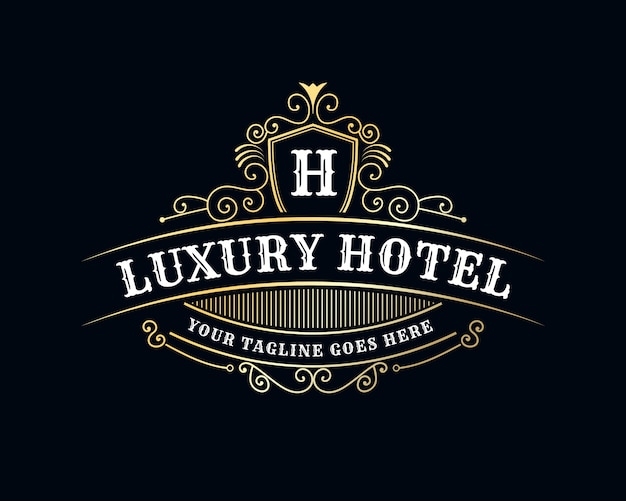Logotipo caligráfico victoriano de lujo retro antiguo con marco ornamental adecuado