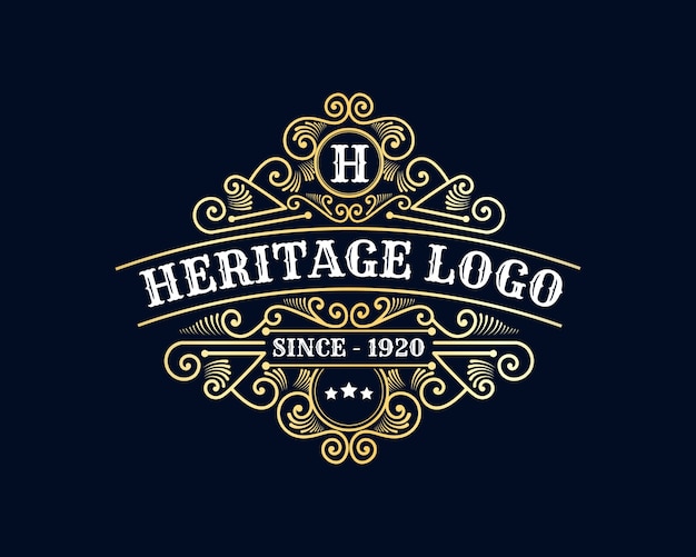 Logotipo caligráfico victoriano de lujo retro antiguo con marco ornamental adecuado