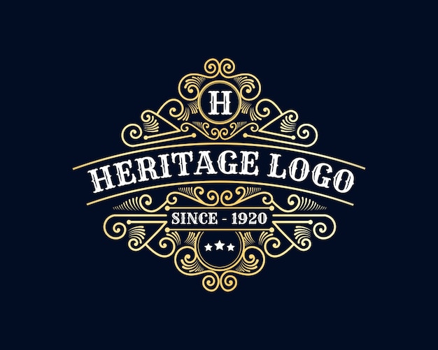 Logotipo caligráfico victoriano de lujo retro antiguo con marco ornamental adecuado