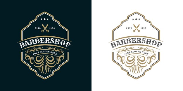 Logotipo caligráfico victoriano de lujo retro antiguo con marco ornamental para peluquería de barbería