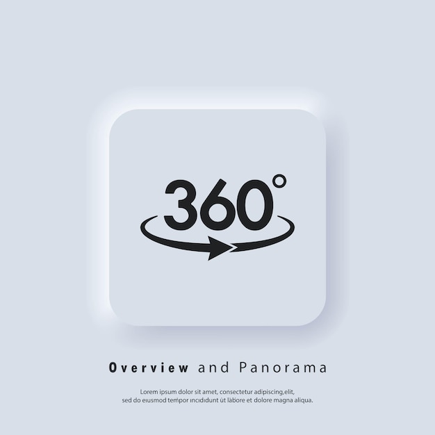 Logotipo de cámara de 360 grados. Imagen panorámica de 360 grados. Cámara, icono de foto. Realidad virtual. Cambio de cámara frontal. Vector. Icono de interfaz de usuario. Botón web de interfaz de usuario blanco Neumorphic UI UX. Neumorfismo