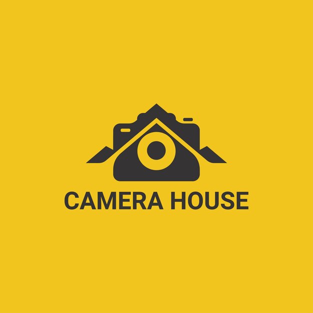 Logotipo de cámara para fotografía con construcción de viviendas.