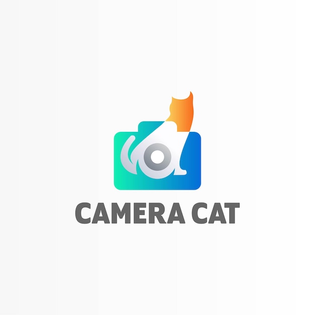 Vector logotipo de cámara para fotografía con un gato.