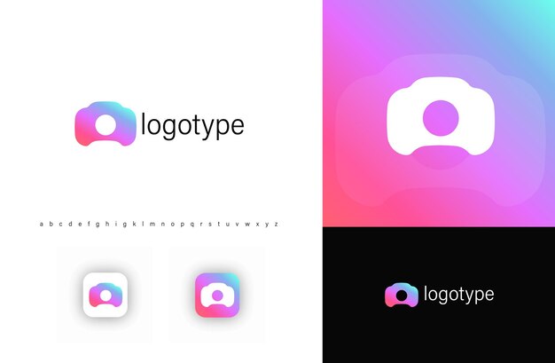 El logotipo de la cámara de gradiente minimalista que simboliza los medios de fotografía modernos y la creatividad digital es perfecto