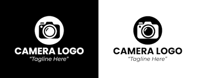 Logotipo de cámara minimalista con esquema de colores monocromático para la marca fotográfica