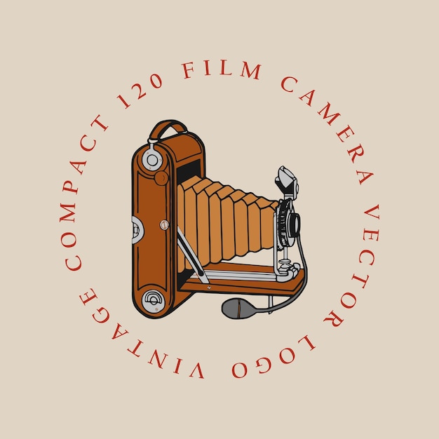 Logotipo de cámara de película compacta de 120 años de antigüedad plantilla de cartel de ilustración retro elementos vectoriales de diseño