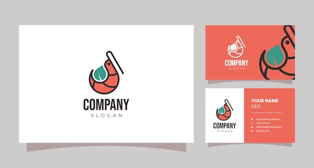Logotipo de camarones de hoja de línea minimalista con tarjeta de visita