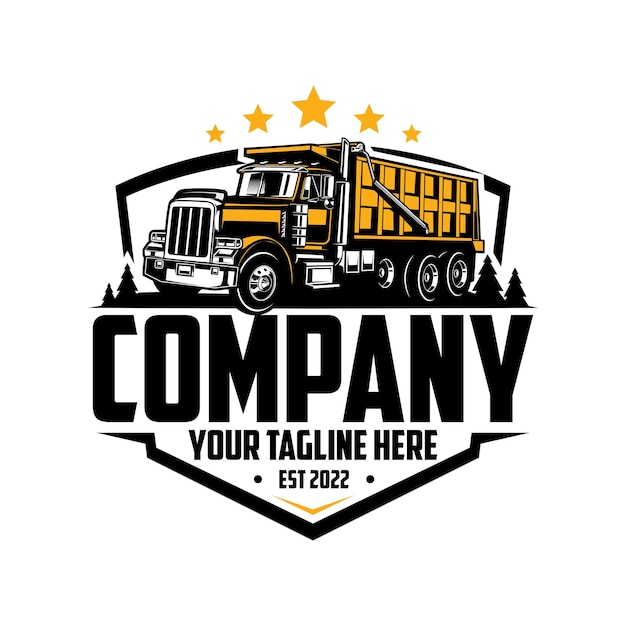 Logotipo de camión volquete y excavadora