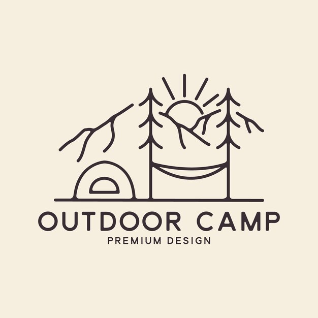 logotipo de camping al aire libre estilo de línea vintage icono vectorial ilustración de símbolo diseño minimalista