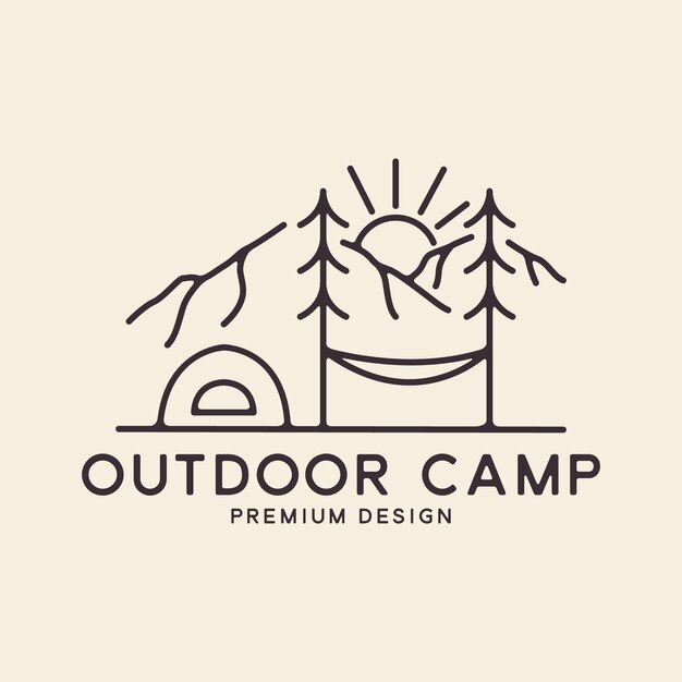 Logotipo de camping al aire libre estilo de línea vintage icono vectorial ilustración de símbolo diseño minimalista