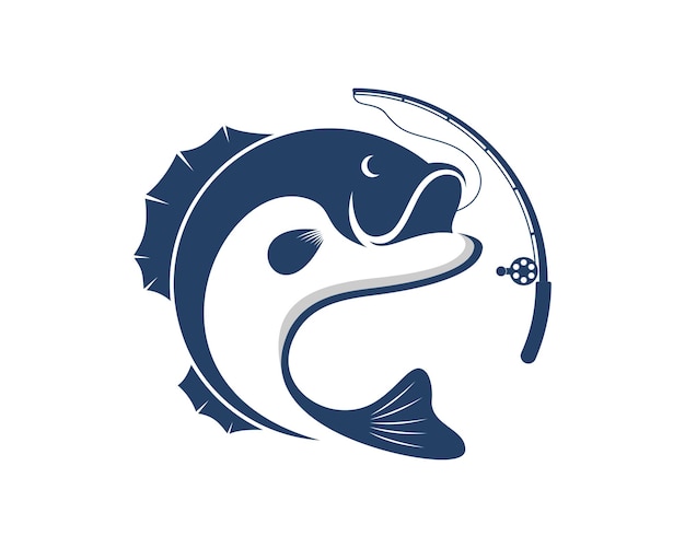 Logotipo de caña de pescar y pez saltador