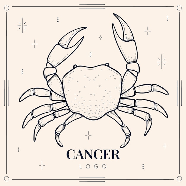 Vector logotipo de cáncer de diseño plano dibujado a mano