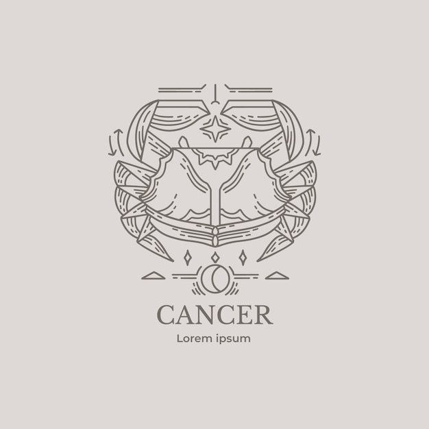 Vector logotipo de cáncer de diseño plano dibujado a mano