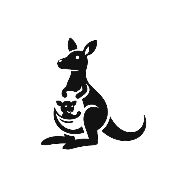 logotipo de un canguro que lleva a su hijo logotipo vectorial de canguro blanco y negro