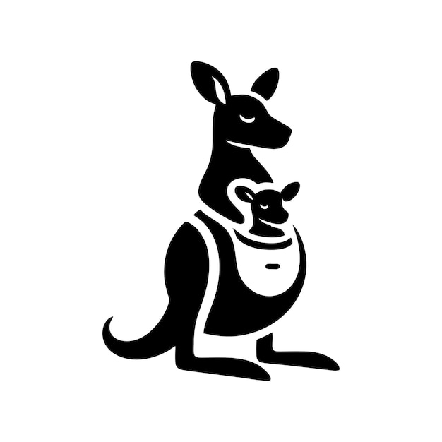 Logotipo de un canguro que lleva a su hijo logotipo vectorial de canguro blanco y negro