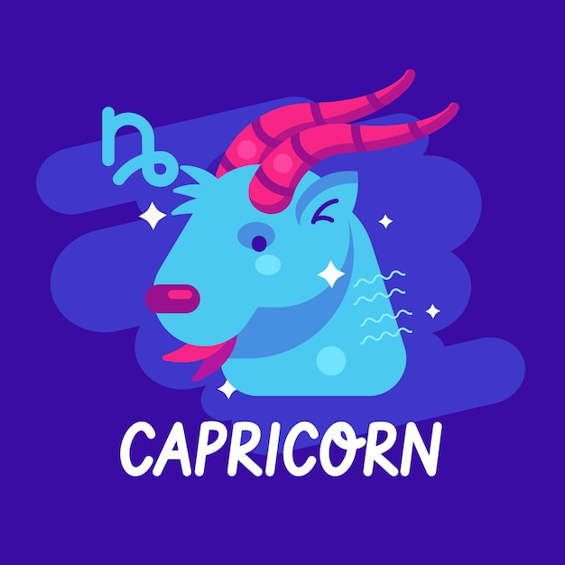 Vector logotipo de capricornio de diseño plano dibujado a mano