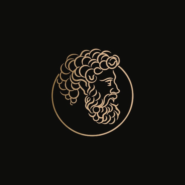 logotipo de la cara de un antiguo hombre griego con cabello rizado y barba
