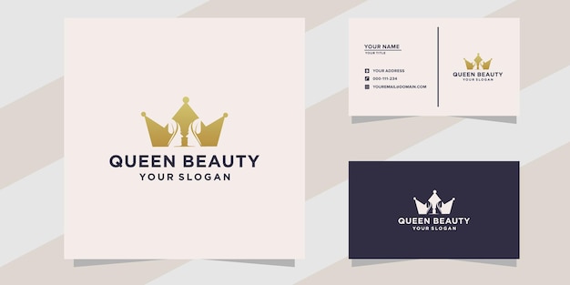 Vector logotipo de la cara de belleza de la reina y plantilla de tarjeta de visita