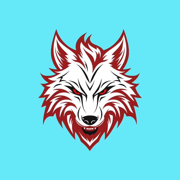 Logotipo de cara enojada de cabeza de lobo con color rojo