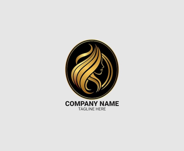 El logotipo de la cara de una hermosa mujer con su heredero de oro