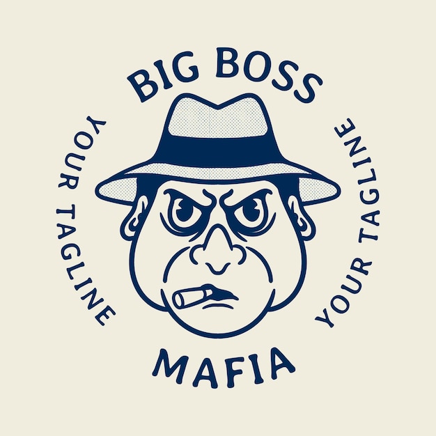Logotipo de cara de jefe gordo de mafia de estilo vintage