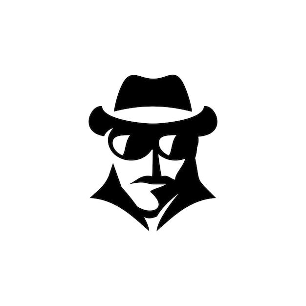 Logotipo de la cara de la mafia con sombrero y gafas de sol.