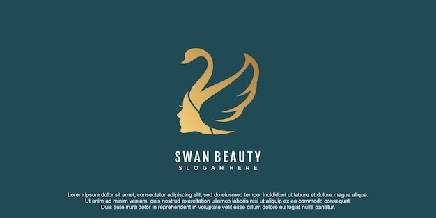 Logotipo de cara de mujer de belleza con ilustración de icono de vector de diseño de concepto de cisne