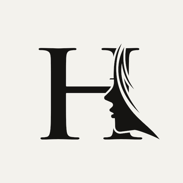 El logotipo de la cara de la mujer en la letra H Símbolo del balneario de belleza con el icono de la rostro de la mujer