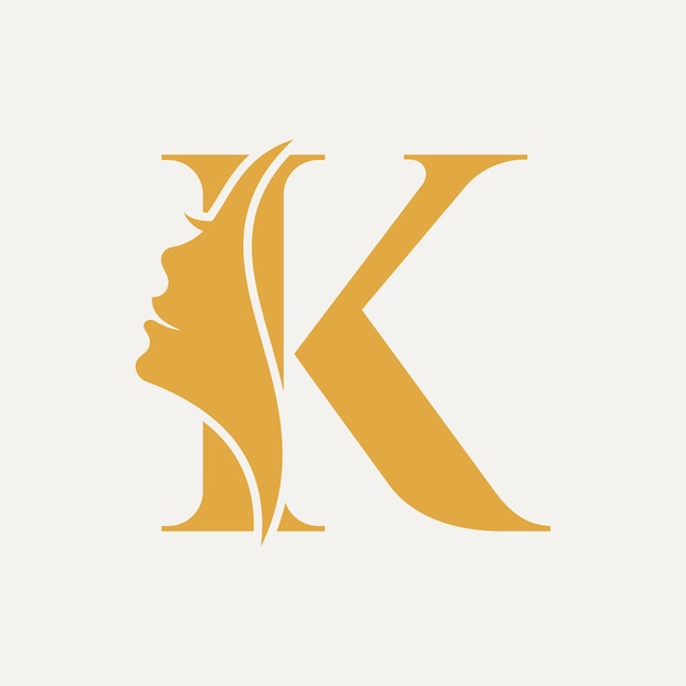 El logotipo de la cara de la mujer en la letra K Símbolo del balneario de belleza con el icono de la rostro de la mujer