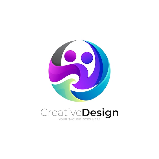 Logotipo de caridad con diseño de personas plantilla de icona de círculo comunitario