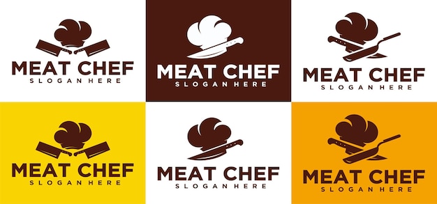 Logotipo de carnicero y cuchillo para carne steak house y diseño de restaurante cuchillo de chef diseño vectorial