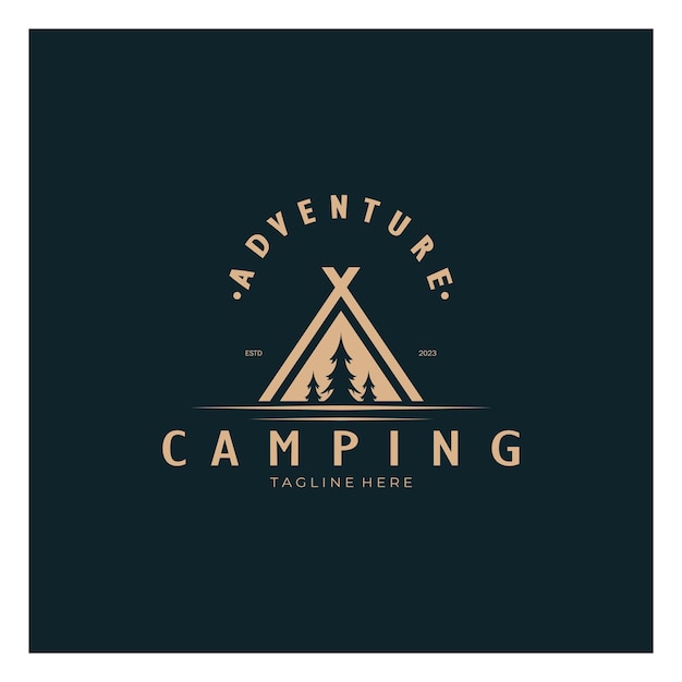 Logotipo de carpa vintage y retro camping Con árbol de carpa y letrero de hoguera aventureros exploradores escaladores