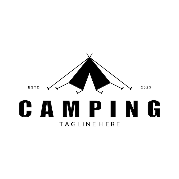 Logotipo de carpa vintage y retro camping Con árbol de carpa y letrero de hoguera aventureros exploradores escaladores