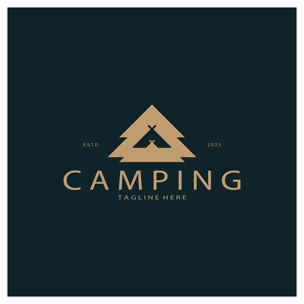 Logotipo de carpa vintage y retro camping Con árbol de carpa y letrero de hoguera aventureros exploradores escaladores