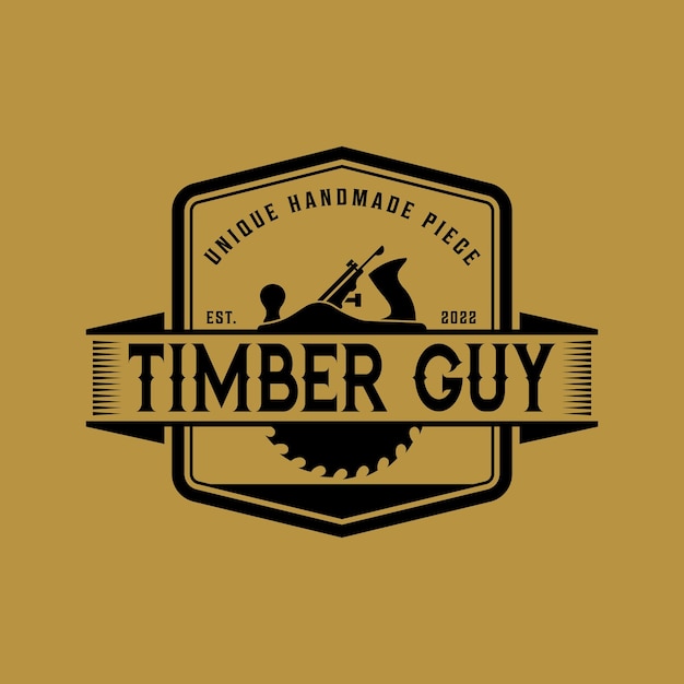 Logotipo de carpintería de carpintería y diseño de logotipo vintage de estilo retro hecho a mano