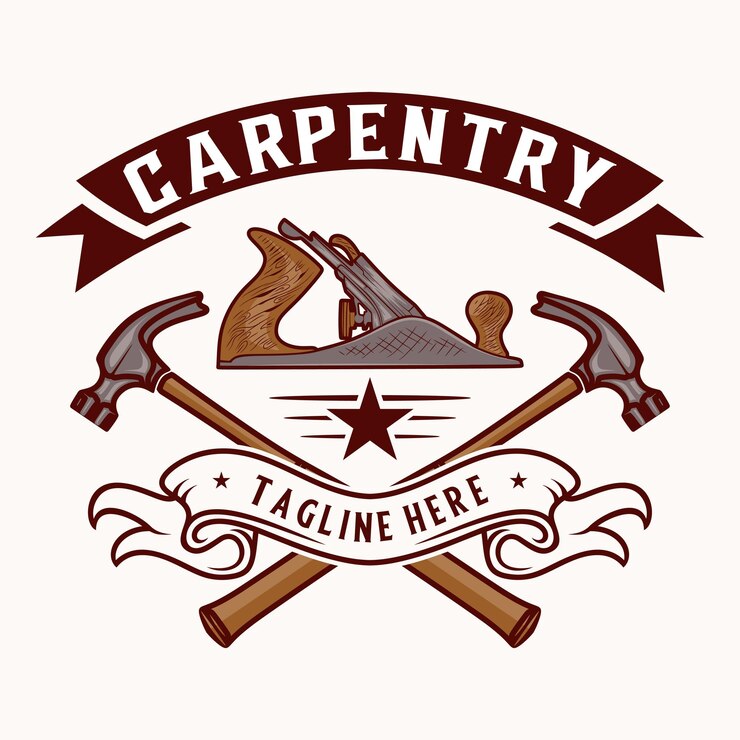 Vector logotipo de carpintería con elementos de herramientas de cincel y martillo diseño de ilustración vectorial para el trabajo de la madera