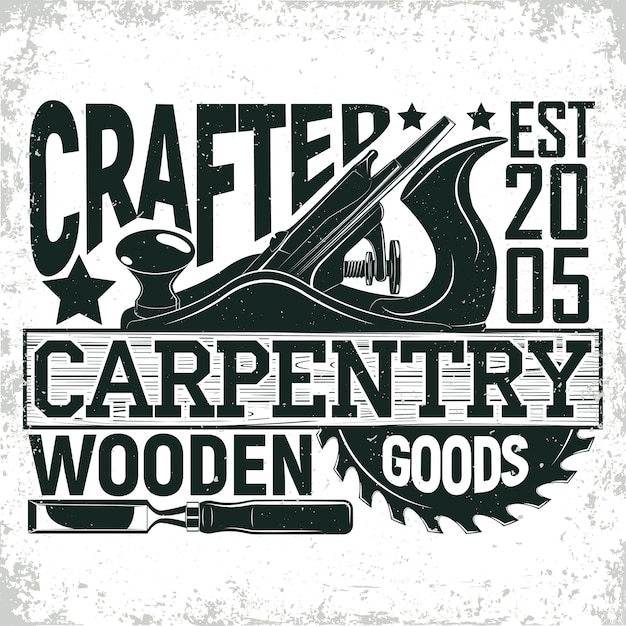 Logotipo de carpintería vintage, sello de impresión de grange, emblema de tipografía de carpintería creativa,