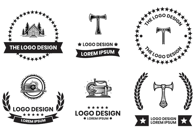 Logotipo de carpintero o taller de construcción en estilo artístico de línea plana aislado en el fondo