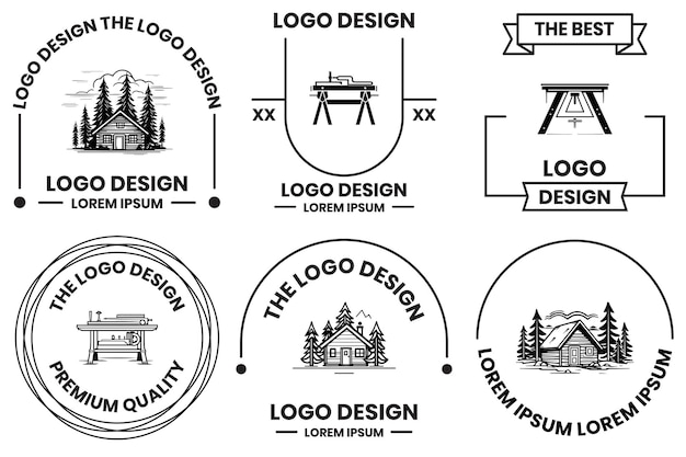 Vector logotipo de carpintero o taller de construcción en estilo artístico de línea plana aislado en el fondo