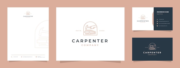 Logotipo de carpintero con tarjeta de visita y membrete