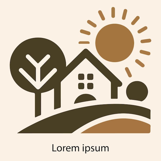 un logotipo para una casa con un árbol y una casa en el fondo